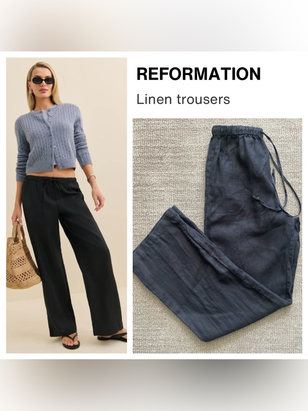REFORMATION Women’s Black Olina Linen Drawstring Pant
